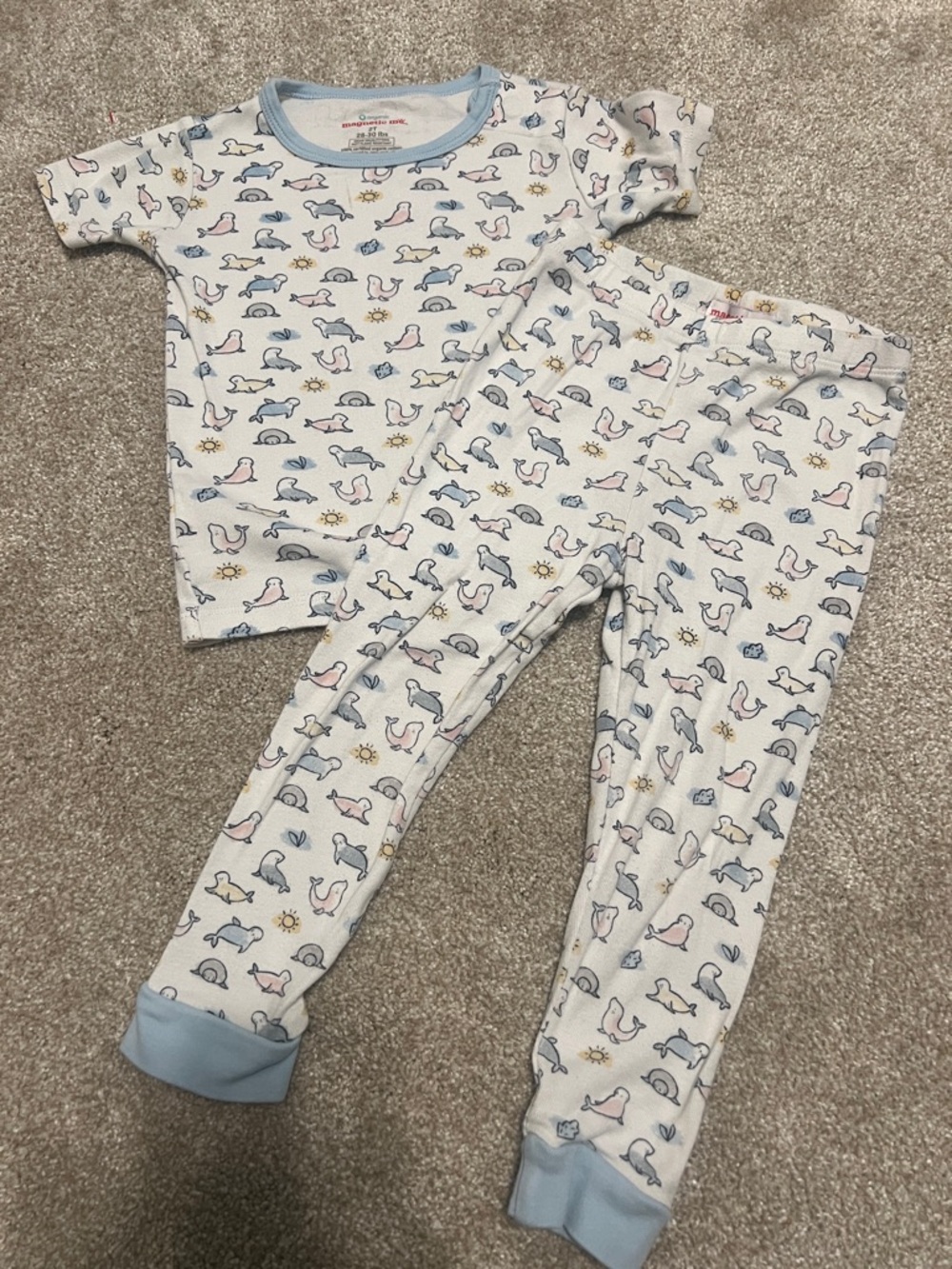 Magnetic Me White Seal & Sun Pajama Set with Blue Trim